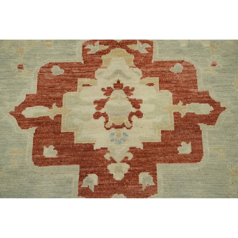 Vegetable Dye Wool Oushak Turkish Area Rug, Floral Geometric Carpet - 11' 8'' X 9' 3''