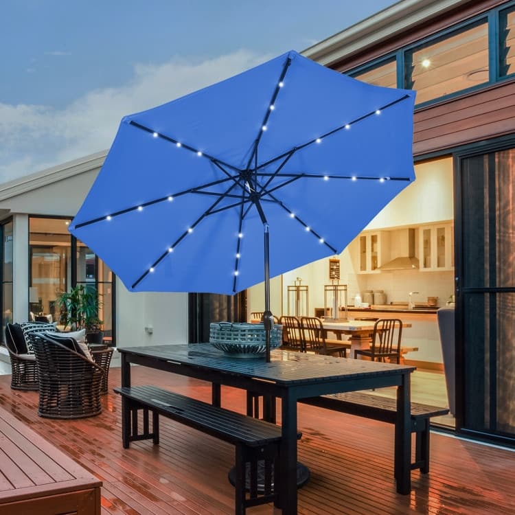 10' Solar LED Lighted Patio Market Umbrella Shade Tilt Adjustment Crank