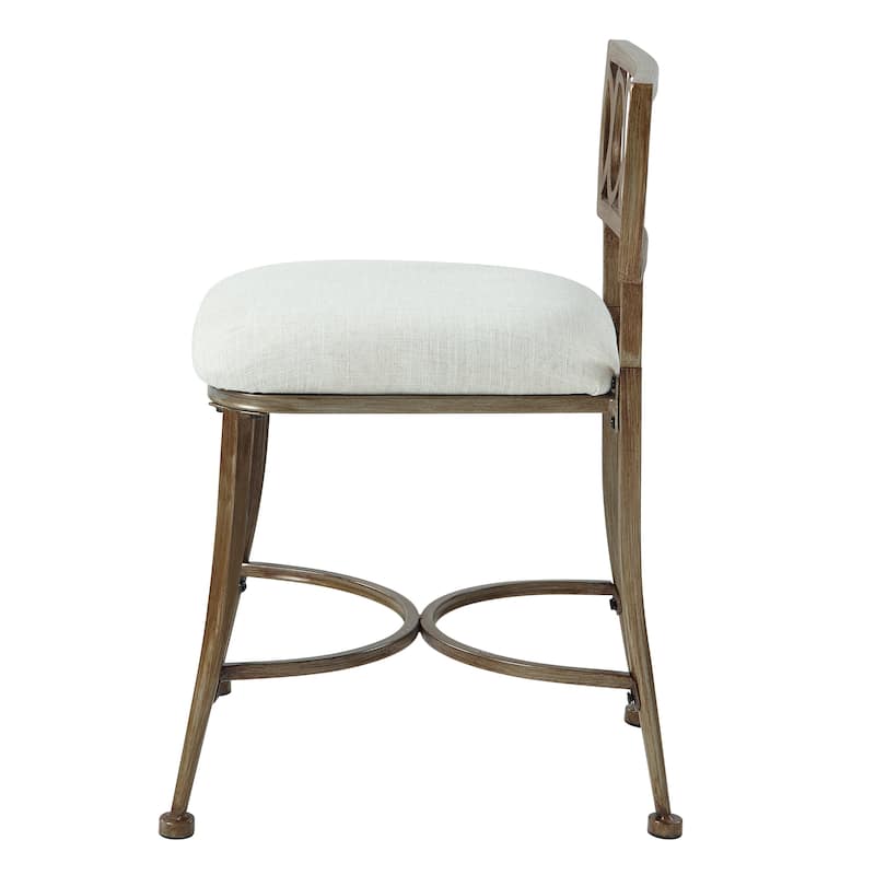 Azalea Park Gold Low Back Upholstered Vanity Stool - Golden Bronze & Natural Linen - 17.13 W x 17.13 D x 25.98 H"