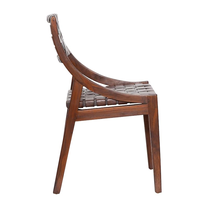 Willow Stained Teak and Woven Full Grain Leather Chair
