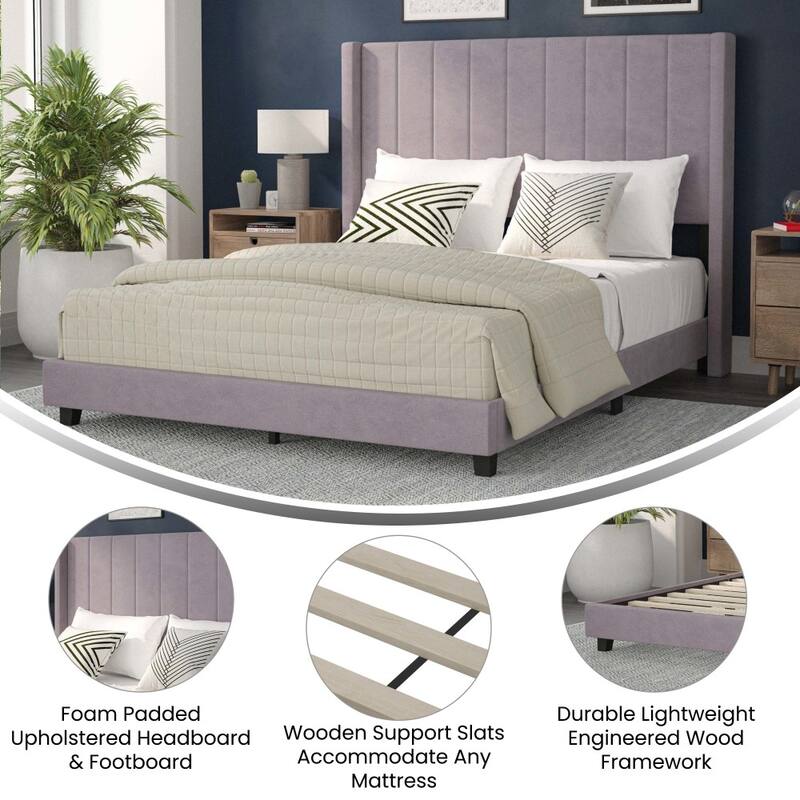 Upholstered Platform Bed with Wingback Headboard