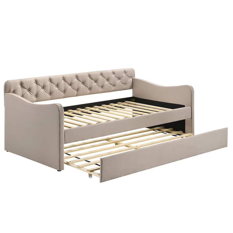 Exodel Contemporary Twin Upholstered Tufted Day Bed with Trundle by Furniture of America