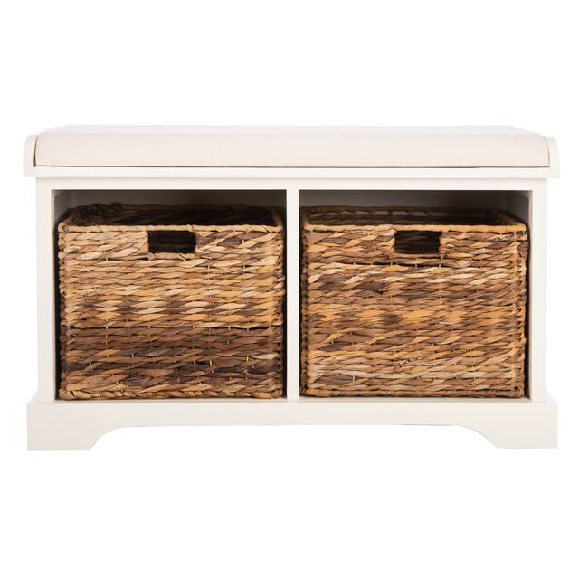 SAFAVIEH Freddy Distressed White Wicker Storage Bench - 33.5" x 16.1" x 19.9"