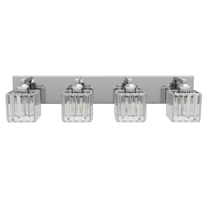 Modern Polished Chrome 4-Light Exquisite Textured Crystal Bathroom Vanity Lighting