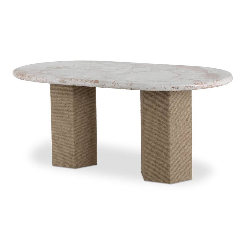 NADAAL STUDIOS Norex Sartoria Dining Table for 6, Oval Black Granite Top, Jute-Wrapped Mango Wood Base, Black Granite