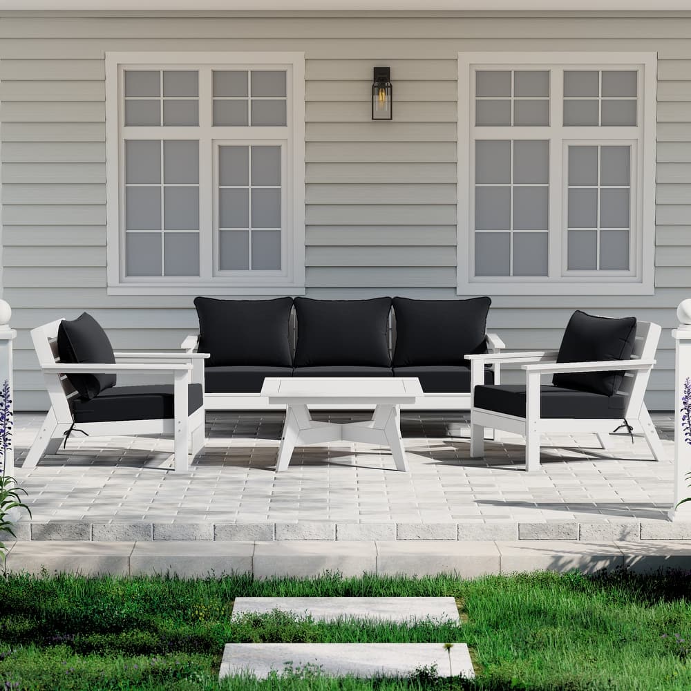 Birchwood All Weather HDPE Outdoor Patio White Deep Seating Conversation Set (6-Piece Set)