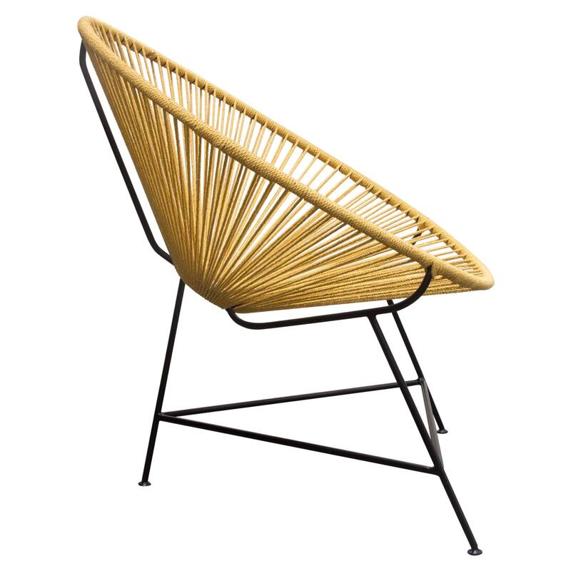 Azy Accent Chair Set of 2, Orange Natural Woven Rope, Black Iron Base