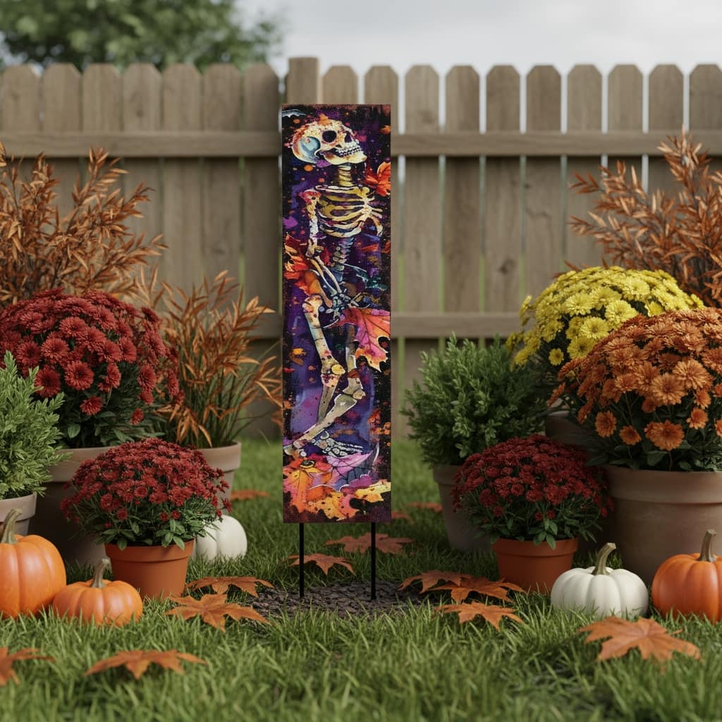 HomeRoots 42" Black Red And Purple Solid Wood Halloween Skeleton Garden Stake