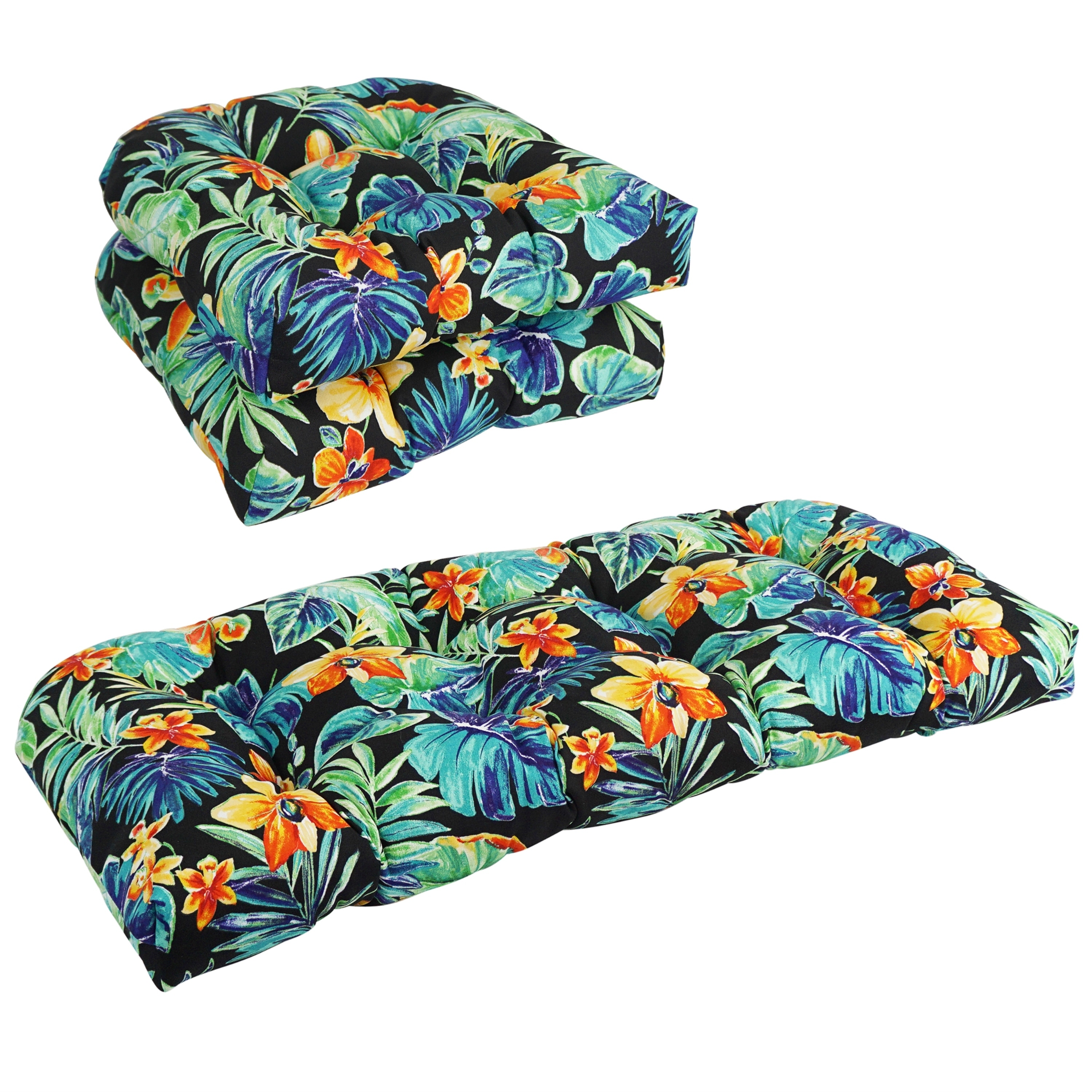 Rounded Back Tufted Indoor Outdoor Settee Cushion Set Set of 3
