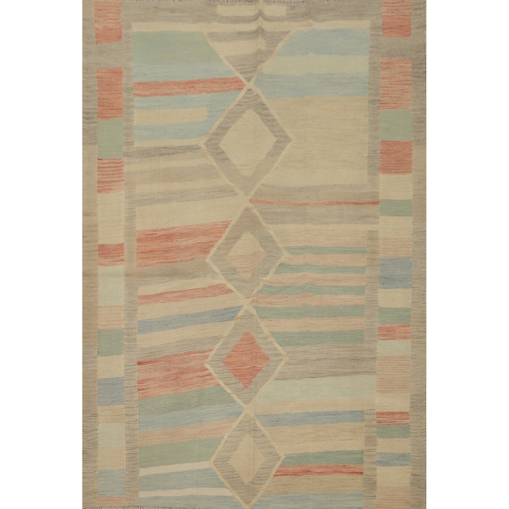 Hand Woven Oriental 100% Wool Carpet Southwestern Tribal Multi-Colored Kilim Area Rug - 6' 9'' X 5' 0''