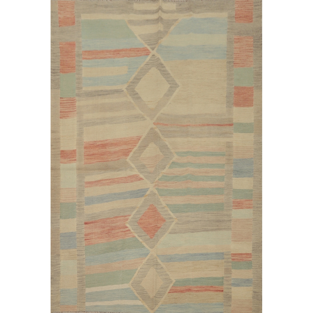 Hand Woven Oriental 100% Wool Carpet Southwestern Tribal Multi-Colored Kilim Area Rug - 6' 9'' X 5' 0''
