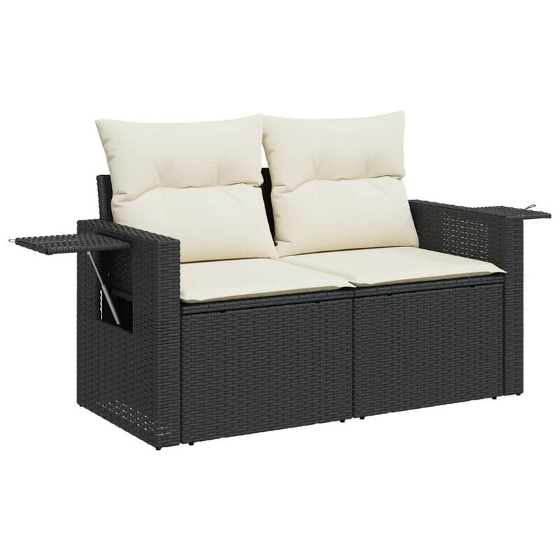 vidaXL Patio Sofa with Cushions 2-Seater Loveseat Modular Couch Poly Rattan - 24.4 x 48.8 x 27.2 in