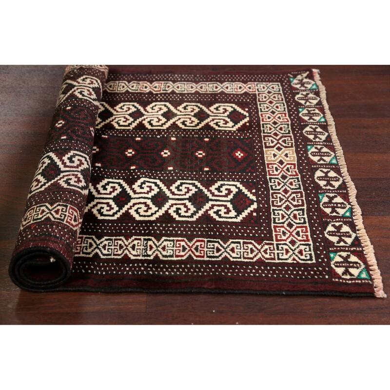 Geometric Persian Balouch Area Rug Handmade Traditional Wool Carpet - 2'9" x 3'9"