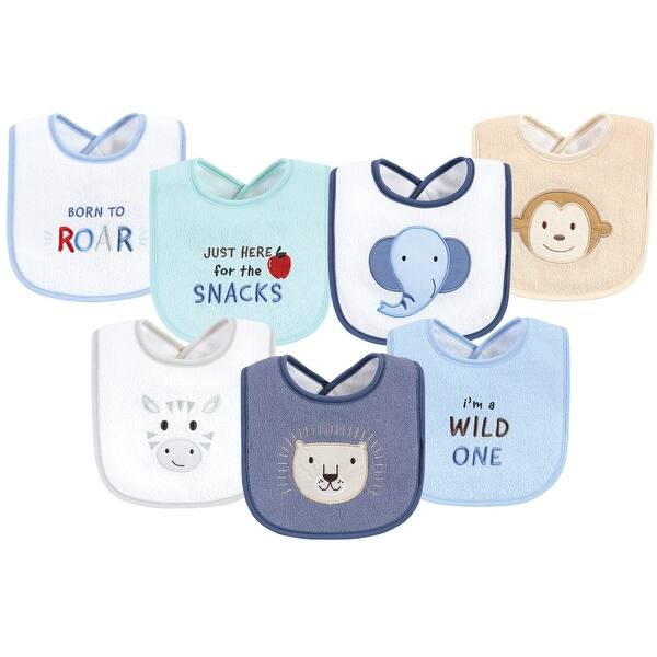 slide 1 of 1, Hudson Baby Infant Boy Cotton Terry Drooler Bibs with Fiber Filling, Wild One, One Size - Wild One - One Size One Size - Wild One