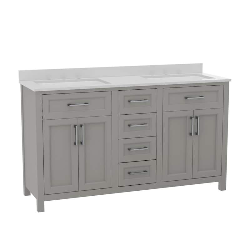 Bathroom Vanity with 2 Sinks, 2 Storage Cabinets, and 6 Drawers - 18.5"D x 60"W x 37.5"H