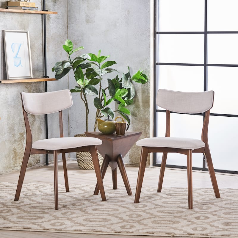 Christopher Knight Home-Chazz Mid-Century Modern Upholstered Rubberwood Dining Chairs (Set of 2/4) - 2-Piece - Light Beige + Natural Walnut