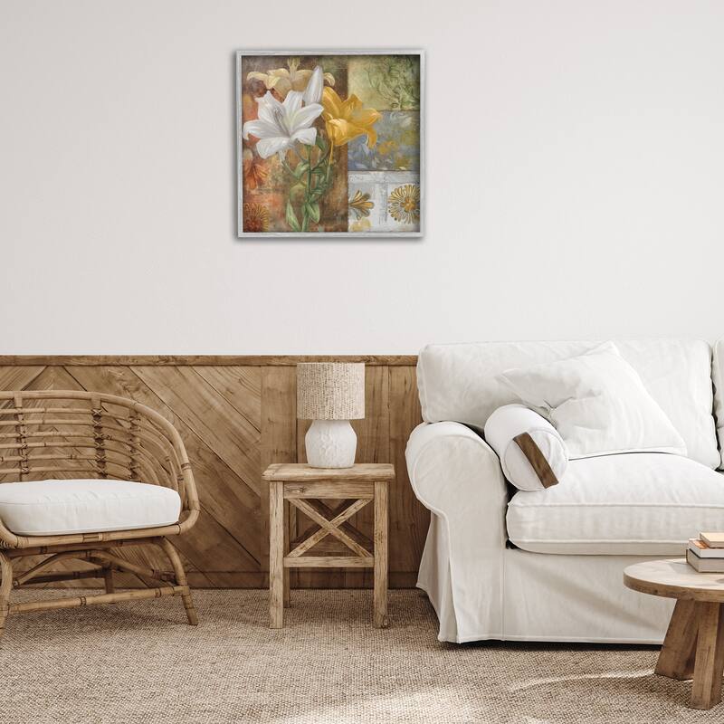 Stupell Blooming Lilies on Tile Pattern Framed Giclee Art Design By Sasha