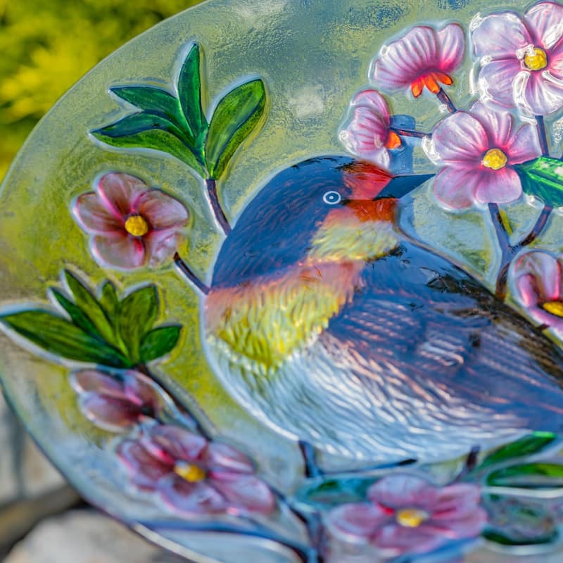 18" Glass Bowl Robin Birdbath with Metal Stand "Michigan"