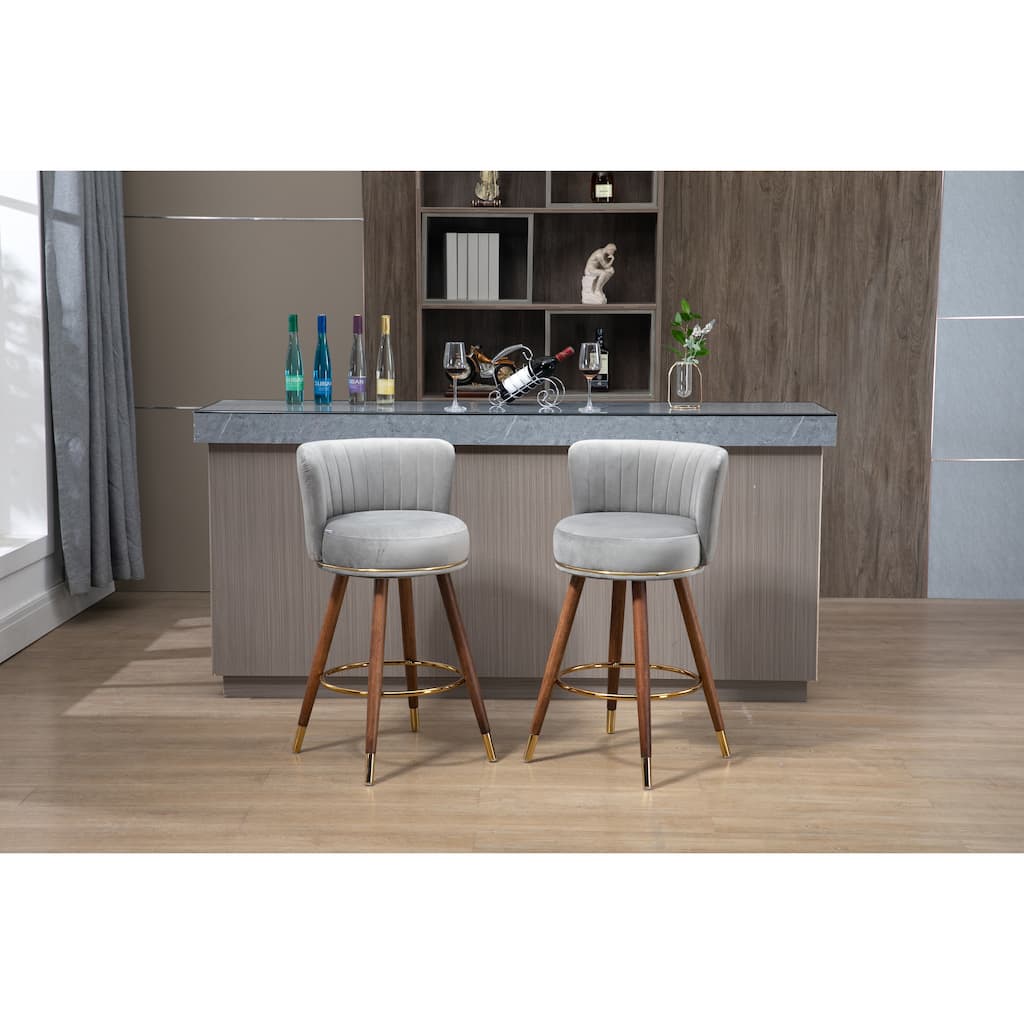 360 degrees Counter Height Bar Stools with Solid Wood Legs Set of 2