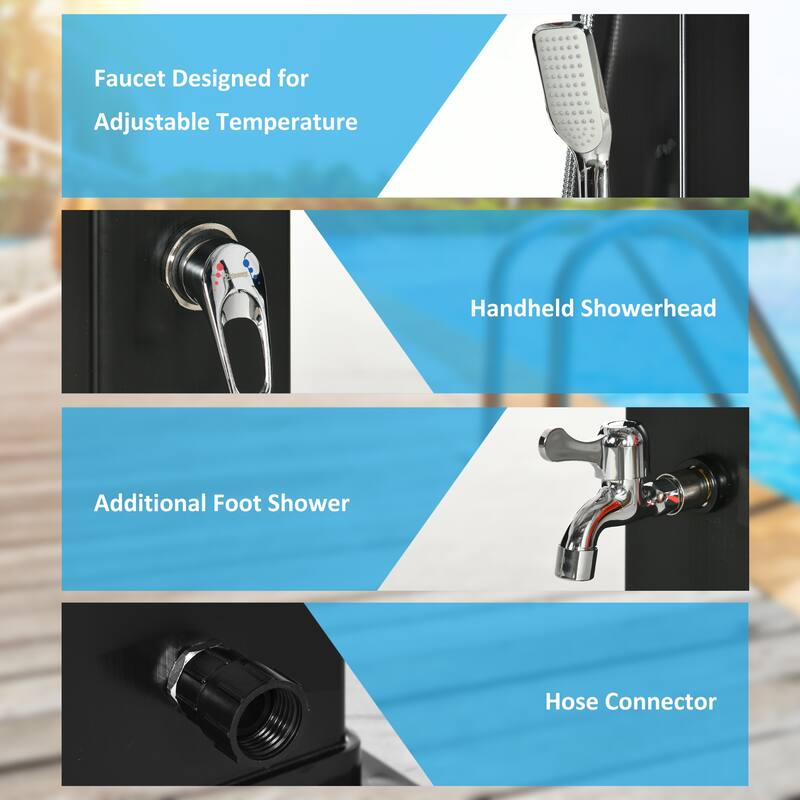 Outsunny 10.6 Gallons Solar Heated Shower with 360 Rotating Rainfall, Handheld Shower Head, Temperature Adjustment & Foot Shower