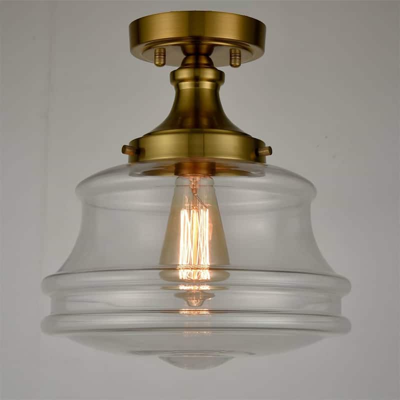 Orvieto Modern Brass Semi Flush Mount Ceiling Light Schoolhouse Fixture 1-Light