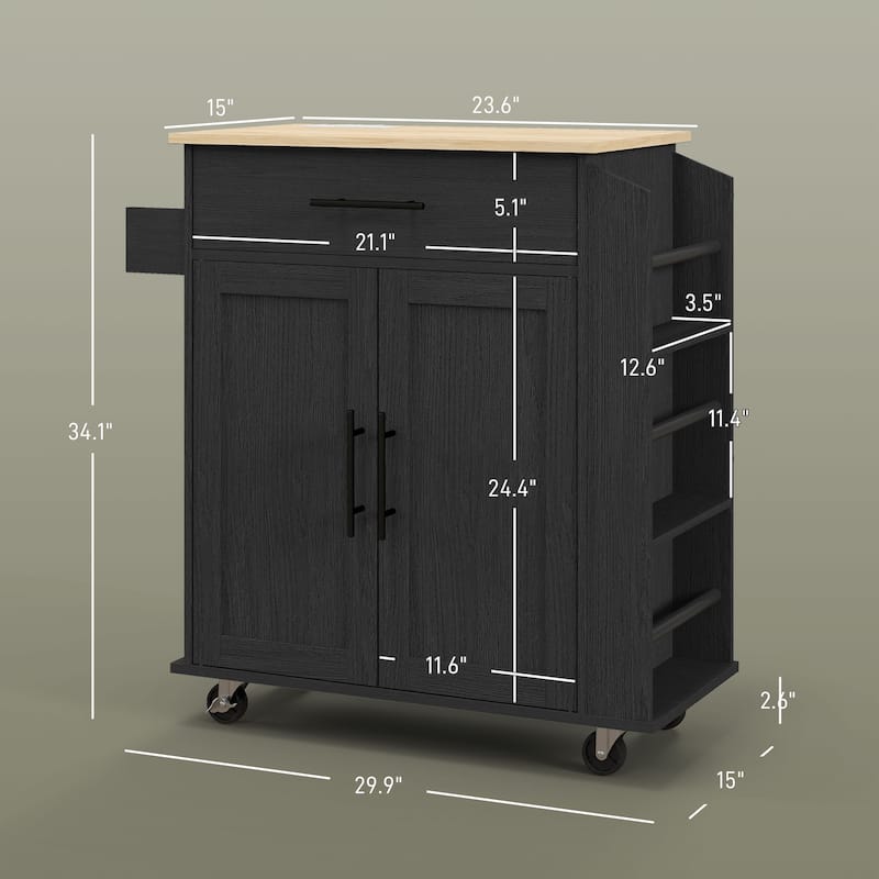 Rolling Kitchen Island with Storage, AC Outlets and USB Ports