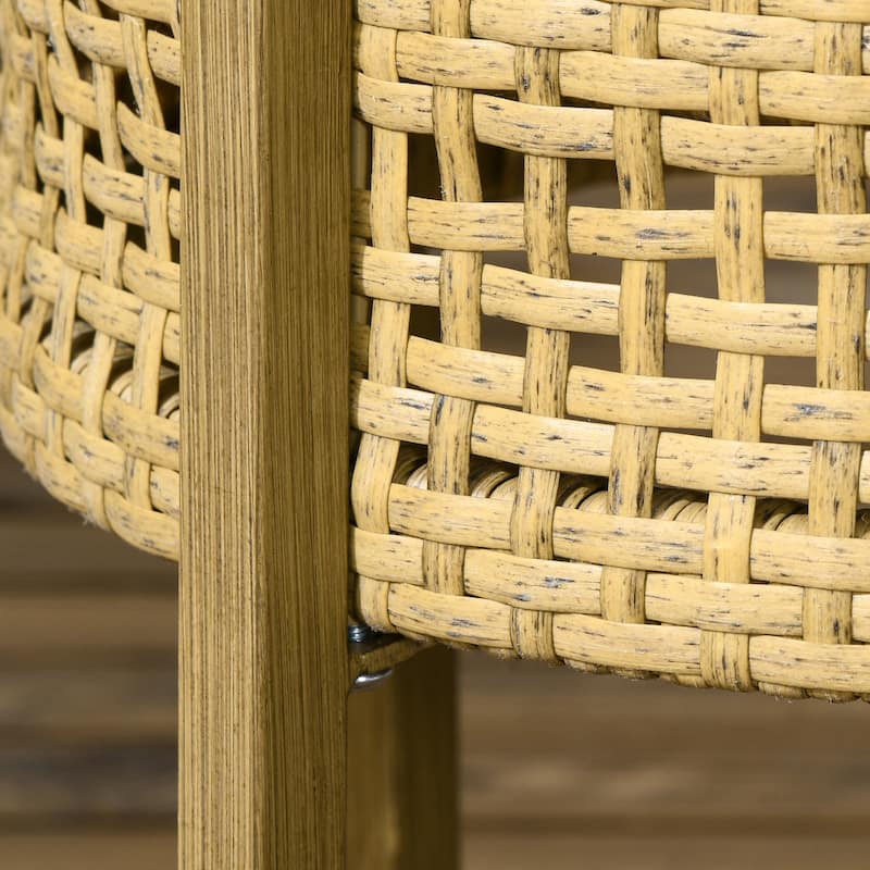 Outsunny 2 Pieces Wicker Patio Table Set, PE Rattan End Table Set, Outdoor Round Coffee Table Sets, Multi-functional, Slatted