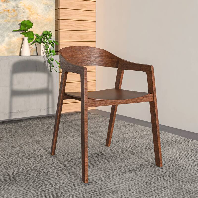 Dining Chair in Oak Wood with Open Back Design and Armrests Set of 4 Rivo Series