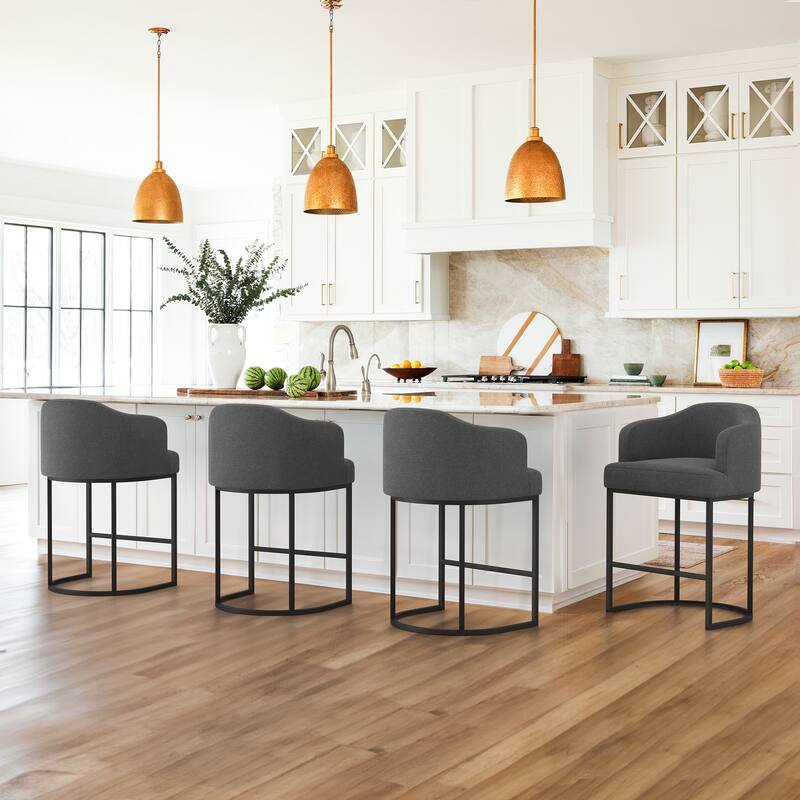 26 in. Counter Height Fabric Upholstered Low Back Bar Stool Modern Kitchen Island Stool with Black Metal Frame