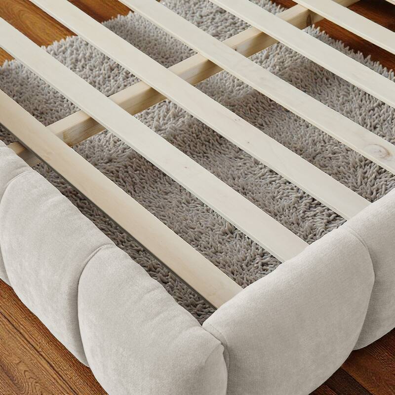 King Upholstered Platform Bed Frame with Thick Chenille Fabric, Grounded Modern Bed with Headboard, No Box Spring Needed