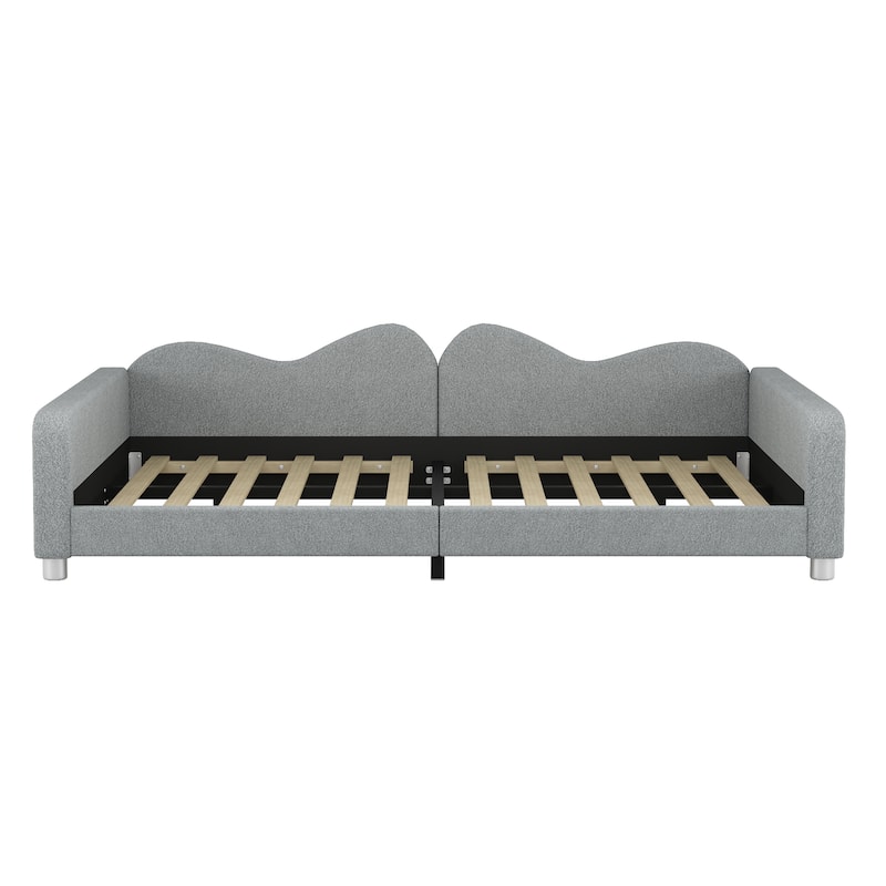 Full size Upholstered Daybed, Sherpa Fabric Sofabed with Cloud-Shaped Backrest, No Box-spring Needed, White