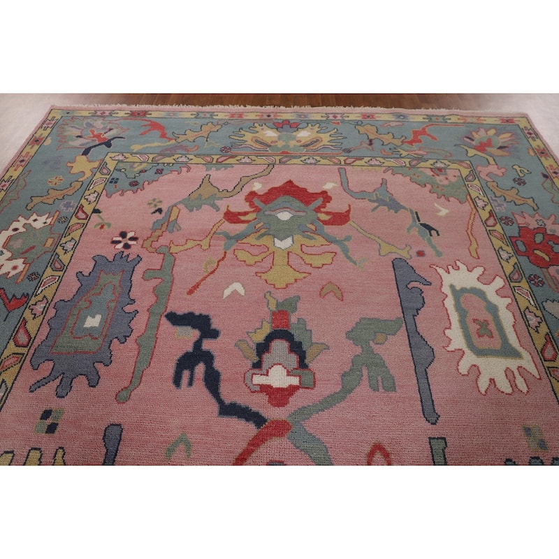 Pink Oushak Oriental Area Rug Hand-Knotted Wool Carpet - 8'10" x 12'0"