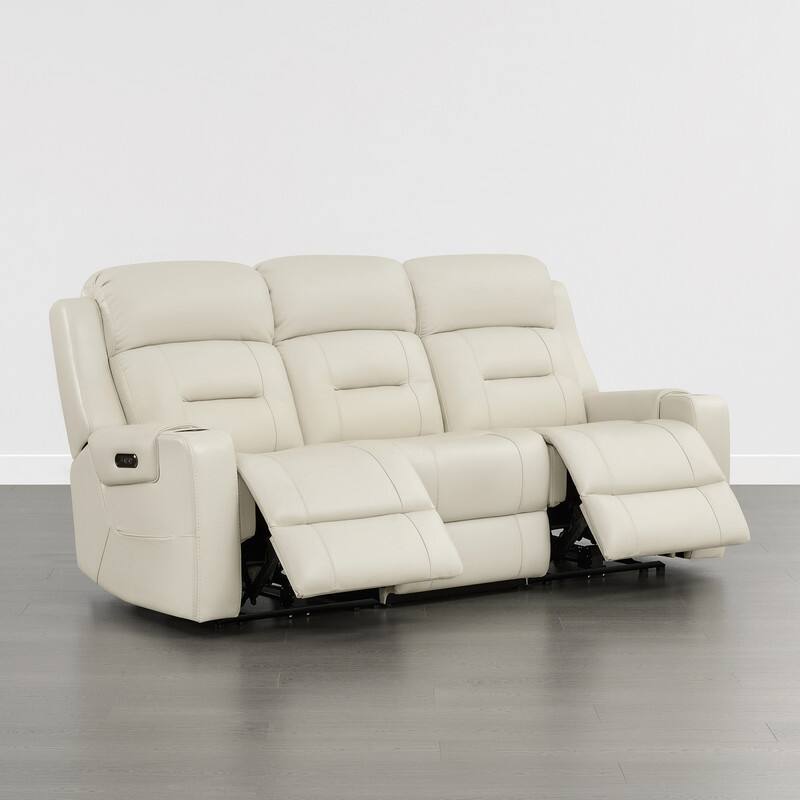 Spruce & Spring Genuine Leather Power Reclining Sofa with Wireless Charging