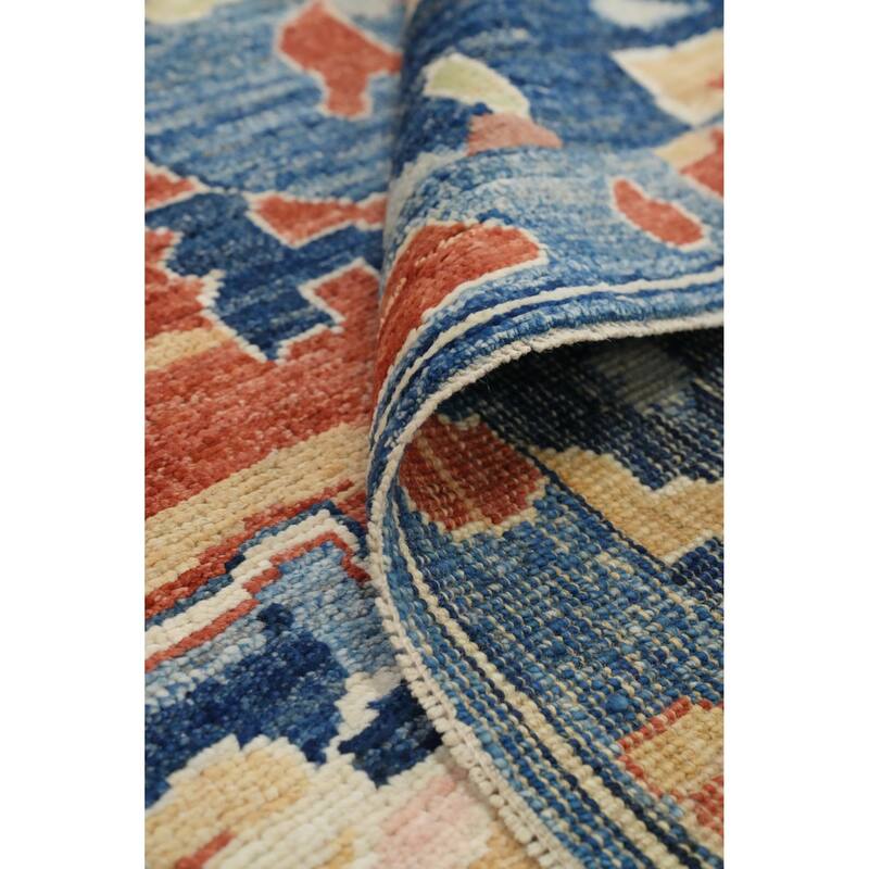 Hand Knotted Oriental 100% Wool Carpet Transitional Floral Navy Blue & Blues Oushak Area Rug - 6' 9'' X 5' 1''