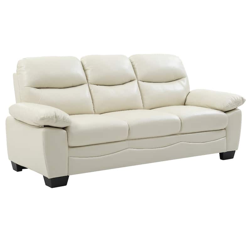 Flared Arm Faux Leather Straight Sofa - 78" - Beige