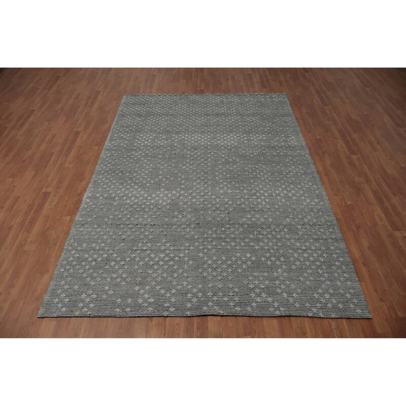 Hand Knotted Oriental 100% Wool Carpet Modern Geometric Greys & Charcoal Modern Gotti Design Area Rug - 9' 10'' X 6' 9''