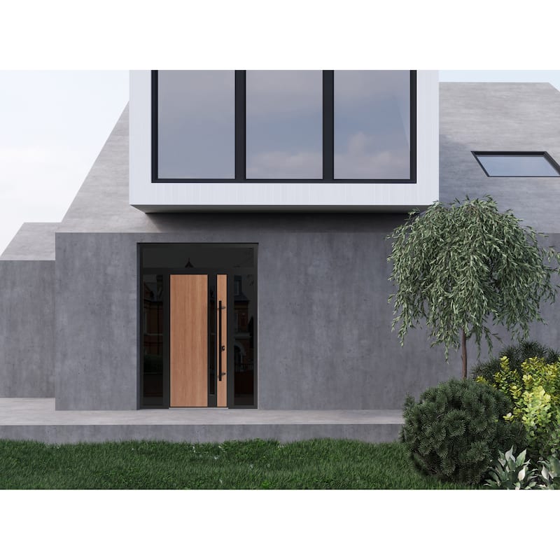 Front Exterior Prehung Steel Door Ronex 1033 Teak Entry Metal Painted W36xH80 Left hand Inswing