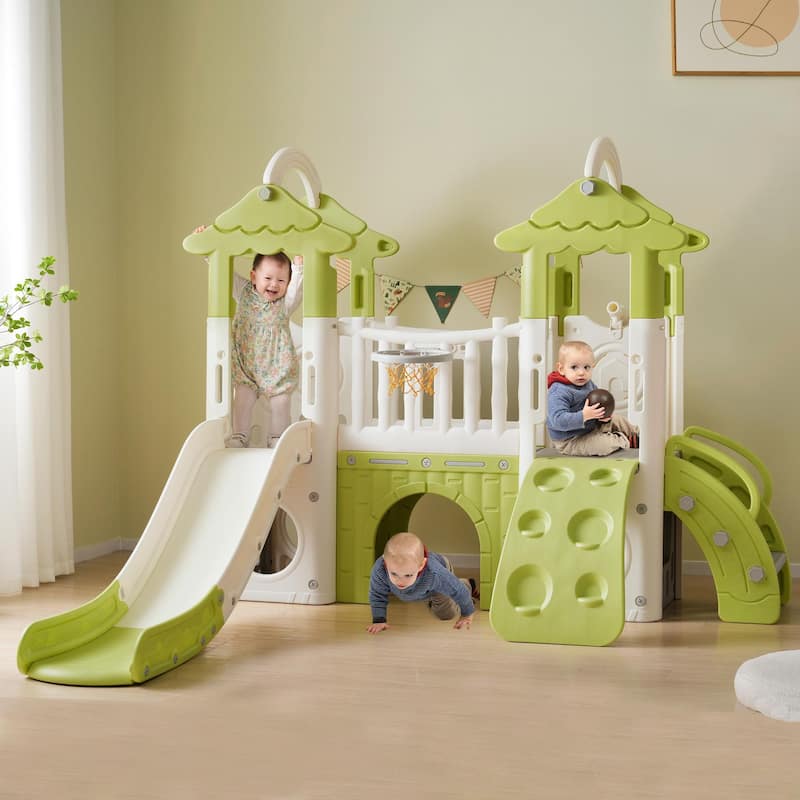 8-in-1 Toddler Climber and Slide Set - Freestanding Kids Slide Playset with Basketball Hoop and More - Toddler