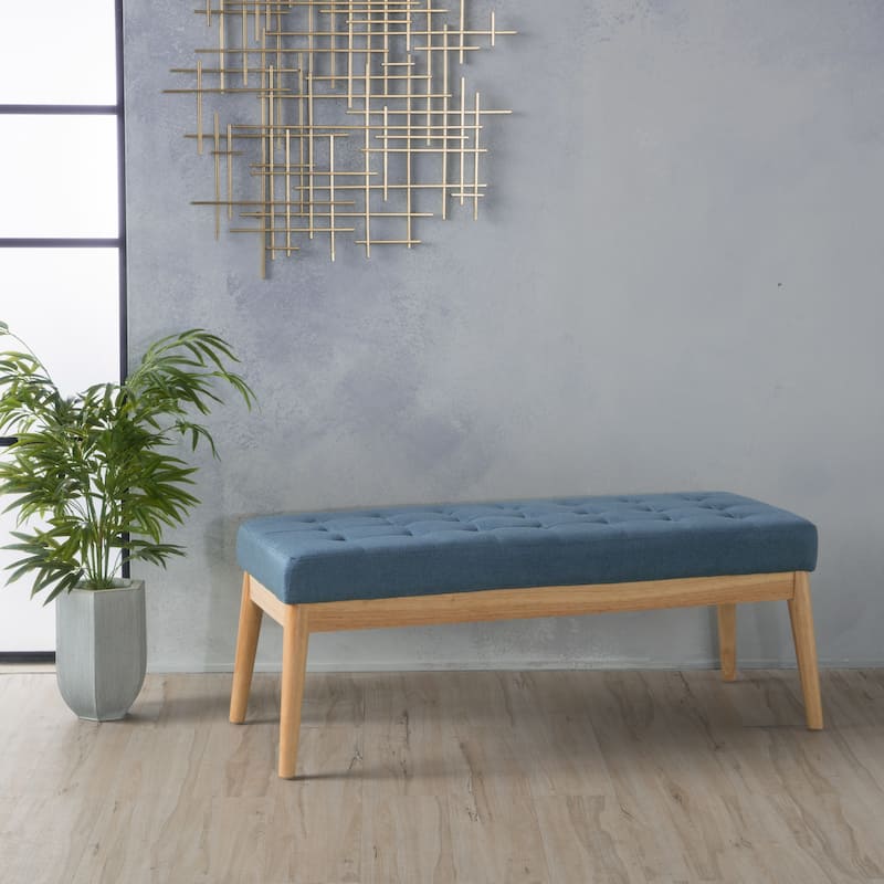 Saxon Mid-century Tufted Fabric Ottoman Bench by Christopher Knight Home - 43.00 L x 15.75 W x 17.00 H - Blue