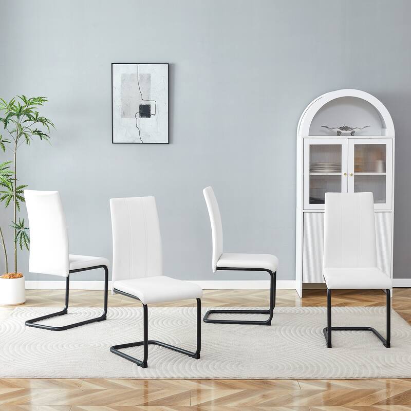 4-Pack PU Upholstered Dining Chairs - Modern Kitchen Side Chairs with Sturdy Black Powder-Coated Metal Tube Legs