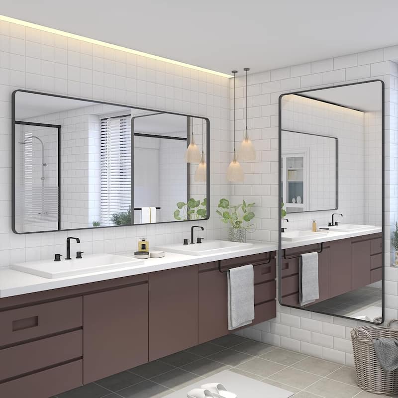 Aluminum Alloy Framed French Cleat Mounted Tempered Glass Wall Vanity Mirror