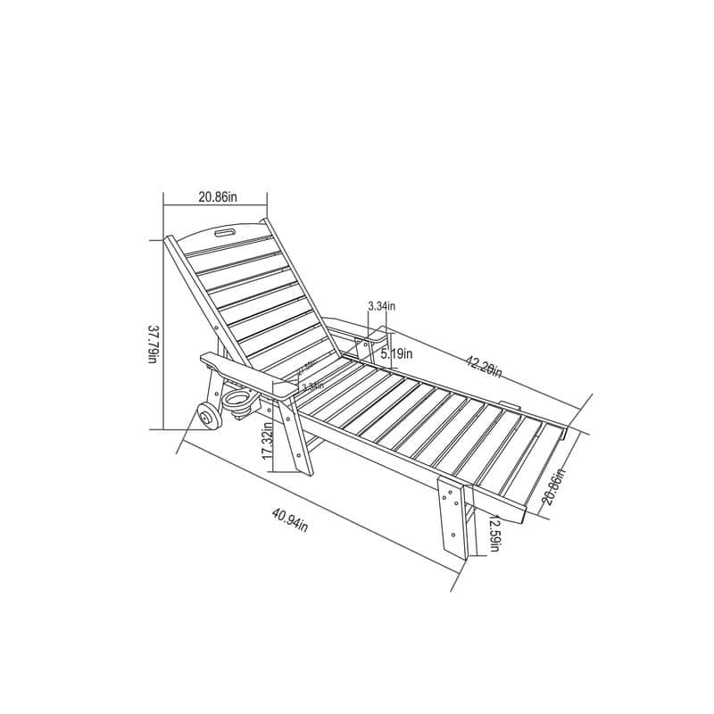 Oversized Outdoor Lounge Chair With Wood Texture‌ - Five-Position Adjustable HDPE Chaise Lounge Featuring Wheels And Cup Holder.