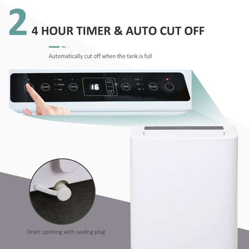 HOMCOM 12000 BTU Portable Air Conditioner with Cooling, Dehumidifying, Ventilating Function, White - 17.75''x14.25''x29.75''
