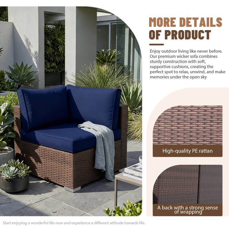 Outdoor Wicker Sectional Sofa 8-Piece Set with Fire Pit Table