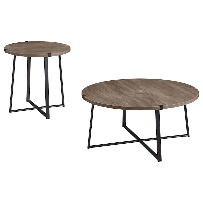 Marcus Round Coffee And End Table Set Light Brown