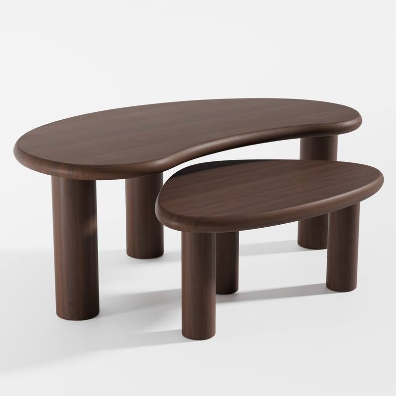 Modern Nested Coffee Tables Set 2-Piece Irregular Shaped Solid Wood Accent Tables for Home Office Living Room