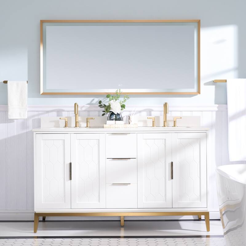 35''H Solid Wood Bath Vanity with Stain-resistant Carrera White Quartz Top and Sink