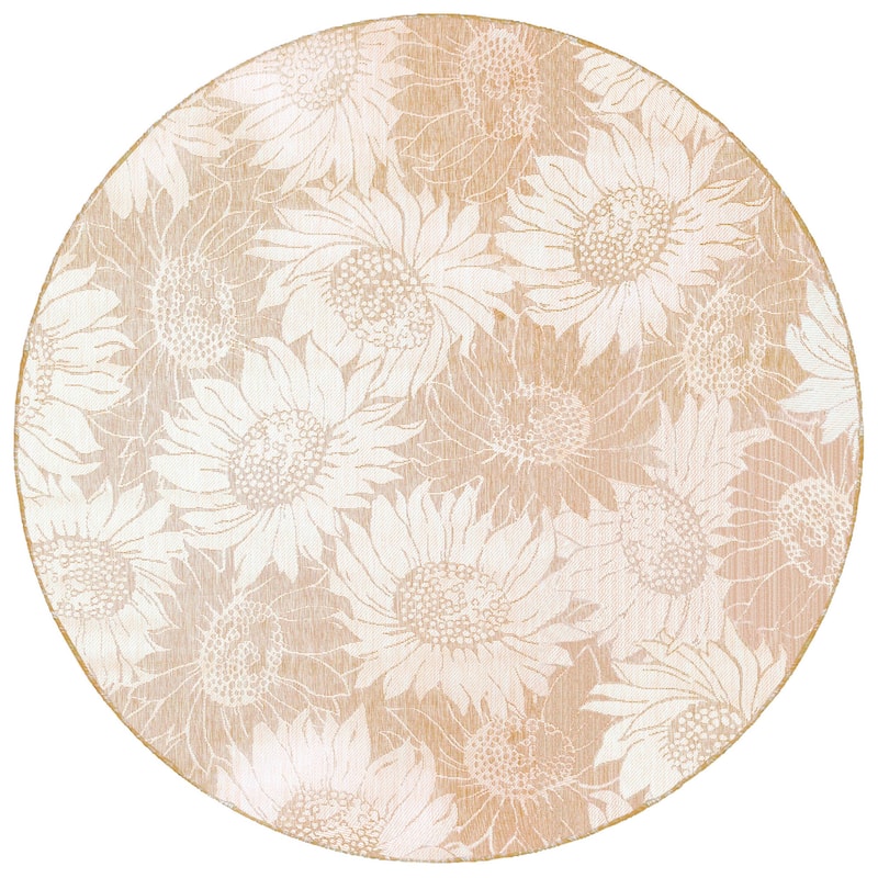 Liora Manne Carmel Sunflower Field Indoor/Outdoor Rug - 7'10" Round - Sand
