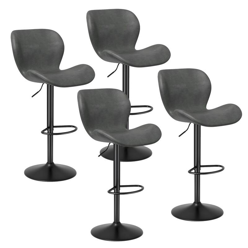 Swivel Bar Stools Set of 2,PU Leather Upholstered Barstools with Back & Footrest, Seat Adjustable Height 22.2-31IN Bar Chairs