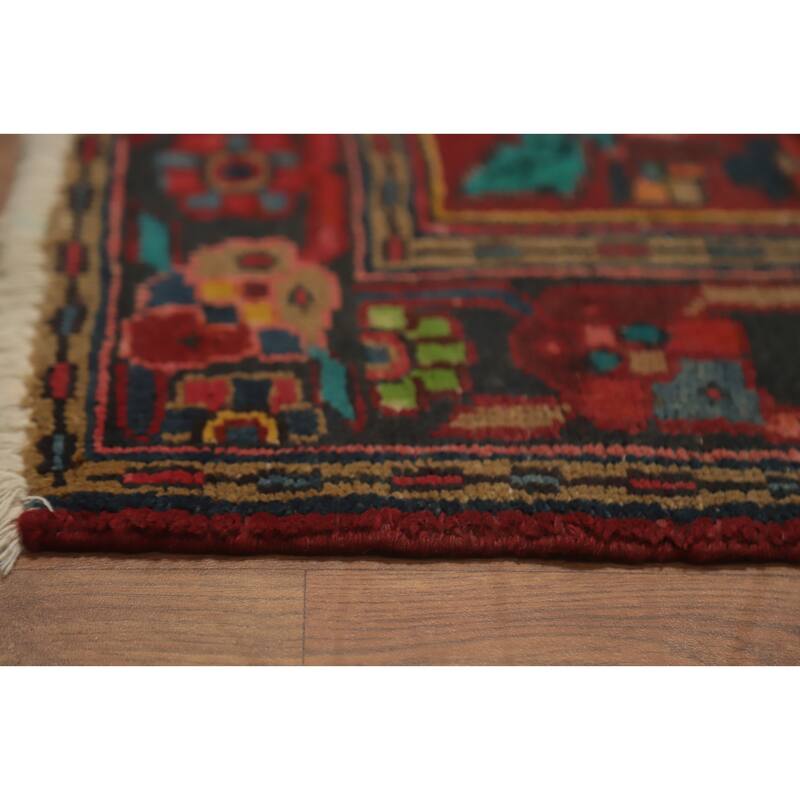 Hand Knotted Oriental 100% Wool Carpet Traditional Floral Red Heriz Runner Rug - 11' 1'' X 3' 10''